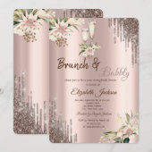 Invitation Parties scintillant Floral Vin Fête des mariées (Devant / Derrière)