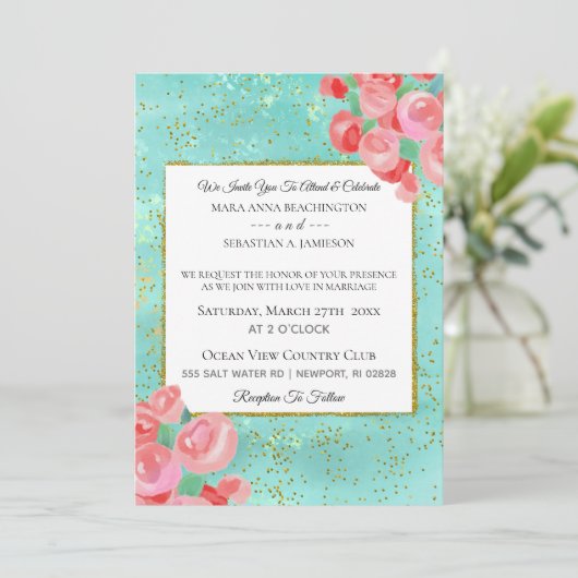 Invitation *~* Parties scintillant Florale Abstraite moderne (Debout devant)