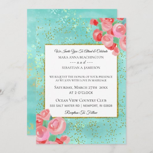 Invitation *~* Parties scintillant Florale Abstraite moderne (Devant / Derrière)