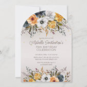 Invitation Parties scintillant florale bleu bleu jaune 70e an (Devant)