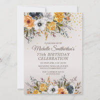 Parties scintillant florale bleu de la marine jaun