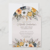 Invitation Parties scintillant florale bleu jaune de la Marin (Devant)