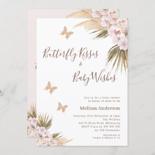 Invitation Parties scintillant florale Boho  papillon Baisers