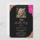 Invitation Parties scintillant florale chic 90e anniversaire (Devant)