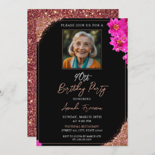 Invitation Parties scintillant florale chic 90e anniversaire