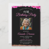 Invitation Parties scintillant florale classique 90e annivers (Devant)