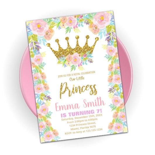 Invitation Parties scintillant Florale Couronne princesse Ann