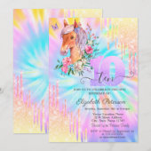 Invitation Parties scintillant florale de Pony Tie Dye 10e an (Devant / Derrière)