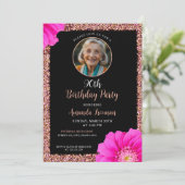 Invitation Parties scintillant florale élégant 90e anniversai (Debout devant)