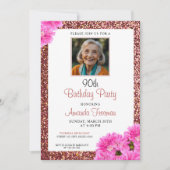 Invitation Parties scintillant florale moderne 90e anniversai (Devant)