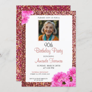 Invitation Parties scintillant florale moderne 90e anniversai