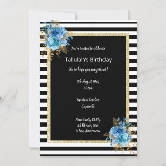 INVITATION PARTIES SCINTILLANT FLORALE NOIR ET BLANC ÉLÉGANT