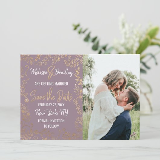 Invitation Parties scintillant Florale Or Ombre Mauve Lilac D (Debout devant)