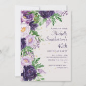 Invitation Parties scintillant florale pourpre 40e anniversai (Devant)