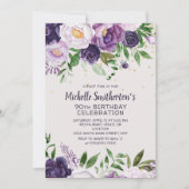 Invitation Parties scintillant florale pourpre 90e anniversai (Devant)
