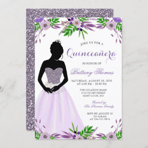 Invitation Parties scintillant florale pourpre Quinceanera 15