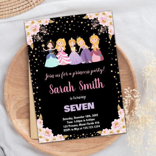 Invitation Parties scintillant Florale rose noir Princesse In