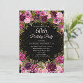 Invitation Parties scintillant florale rose pourpre Noir 60e (Debout devant)