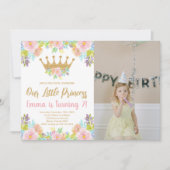 Invitation Parties scintillant Florale Rose Princesse Anniver (Devant)