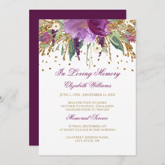 Invitation Parties scintillant florale Sparkling Amethyst Mem (Devant / Derrière)