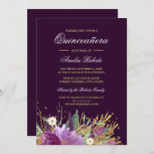 Invitation Parties scintillant florale Sparkling Quinceanera (Devant / Derrière)