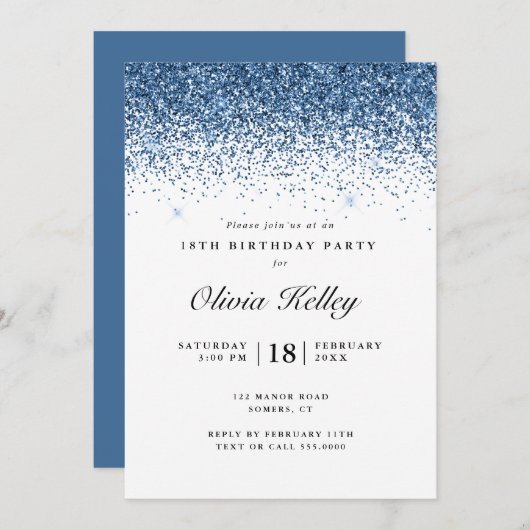 Invitation Parties scintillant frontière Anniversaire, bleu m (Devant / Derrière)