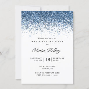 Invitation Parties scintillant frontière Anniversaire, bleu m