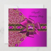 Invitation Parties scintillant Fuchsia bijou rose fête d'anni (Devant)