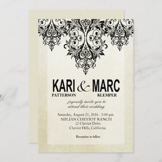 Invitation Parties scintillant Gatsby noir et blanc Mariage (Devant / Derrière)