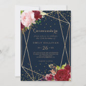 Invitation Parties scintillant géométrique or Rouge Quinceañe (Devant)