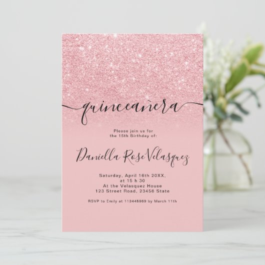 Invitation Parties scintillant girly chic scintille rose ombr (Debout devant)
