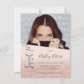 Invitation Parties scintillant girly typographie blush photo  (Devant)