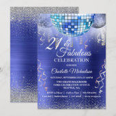 Invitation Parties scintillant Glam 21e anniversaire Blue Dis (Devant / Derrière)
