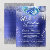 Invitation Parties scintillant Glam 40e anniversaire Blue Dis (Devant / Derrière)