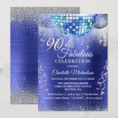 Invitation Parties scintillant Glam 90e anniversaire Blue Dis (Devant / Derrière)