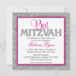 Invitation Parties scintillant Glam Faux Bat mitzvah rose arg<br><div class="desc">Une invitation à la fête Bat mitzvah moderne. Doté d'une parties scintillant en faux argent aux accents de rose et de noir. Les dessins sont des graphiques imprimés à plat - PAS de PARTIES SCINTILLANT RÉELLE.</div>