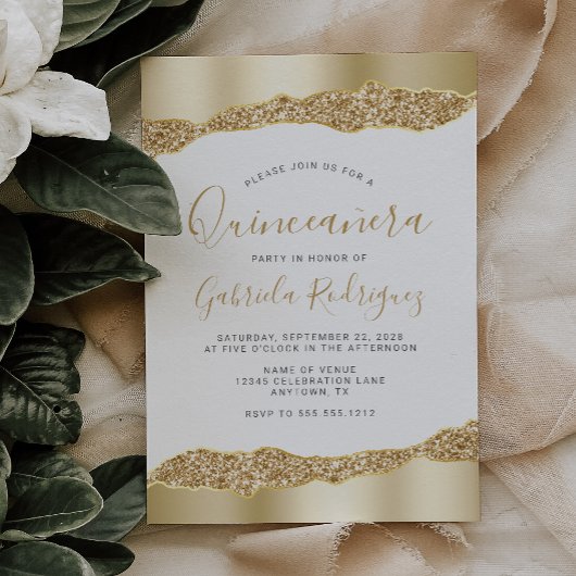 Invitation Parties scintillant Glam Gold Foil Quinceañera