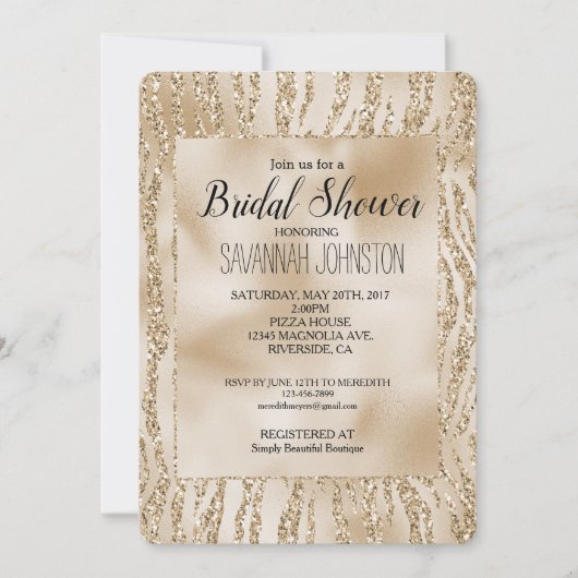 Invitation Parties scintillant Glam or Zebra Fête des mariées (Devant)