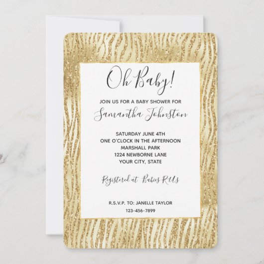 Invitation Parties scintillant Glam Or Zebra Print (Devant)