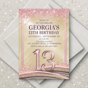 Invitation Parties scintillant Glam Rose Gold 13e anniversair