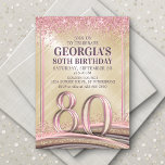 Invitation Parties scintillant Glam Rose Gold 80e anniversair<br><div class="desc">Ce design d'anniversaire chatouille avec élégance et grâce de poule, comme elle. Avec sa typographie, sa parties scintillant, ses serpentins et ses confettis de style vintage, ce design est la touche parfaite de douceur et de style pour son grand jour. Le jeu de couleurs rose rose et or et les...</div>