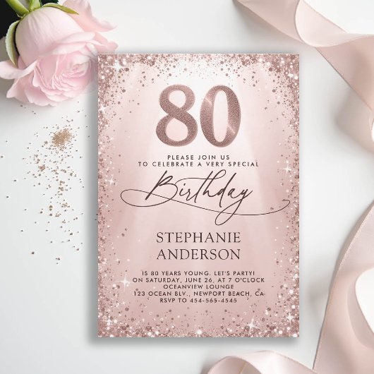 Invitation Parties scintillant Glam Rose Gold Calligraphie 80
