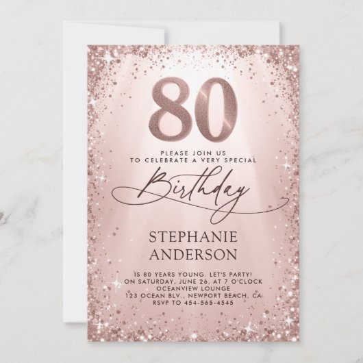 Invitation Parties scintillant Glam Rose Gold Calligraphie 80 (Devant)