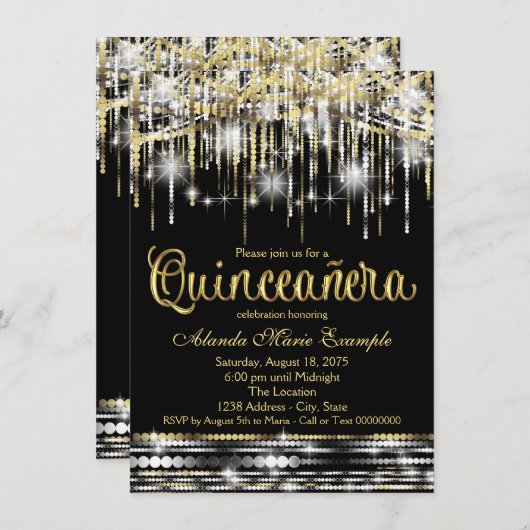 Invitation Parties scintillant Glam Sparkle de Quinceanera no (Devant / Derrière)