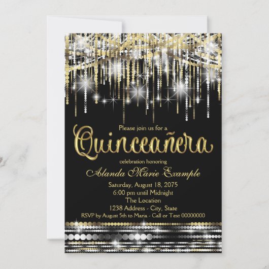 Invitation Parties scintillant Glam Sparkle de Quinceanera no (Devant)