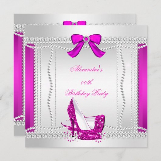 Invitation Parties scintillant Glamor Hot rose High Heels Pea (Devant / Derrière)