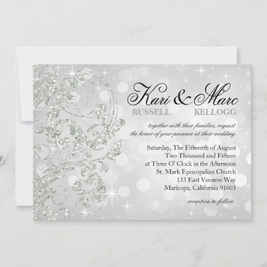 Invitation Parties scintillant Glamor Luxe Bokeh Mariage | gl (Devant)