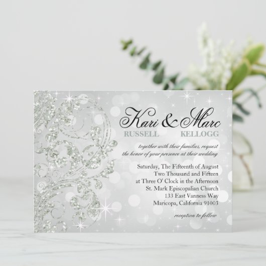 Invitation Parties scintillant Glamor Luxe Bokeh Mariage | gl (Debout devant)