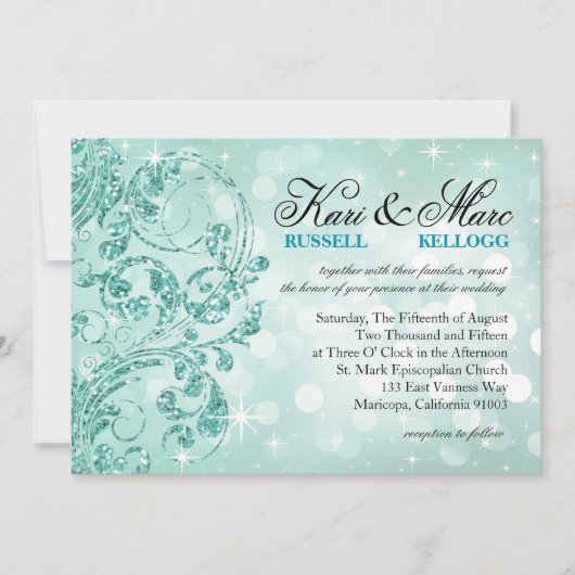 Invitation Parties scintillant Glamor Luxe Bokeh Mariage | me (Devant)