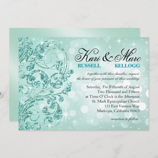 Invitation Parties scintillant Glamor Luxe Bokeh Mariage | me (Devant / Derrière)